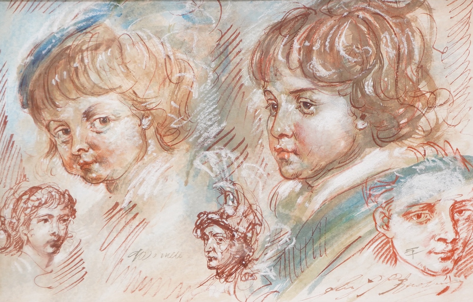 Tom O'Donnell (b.1944), Classical portrait studies, monogrammed, mixed media heightened with white, 26 x 41cm